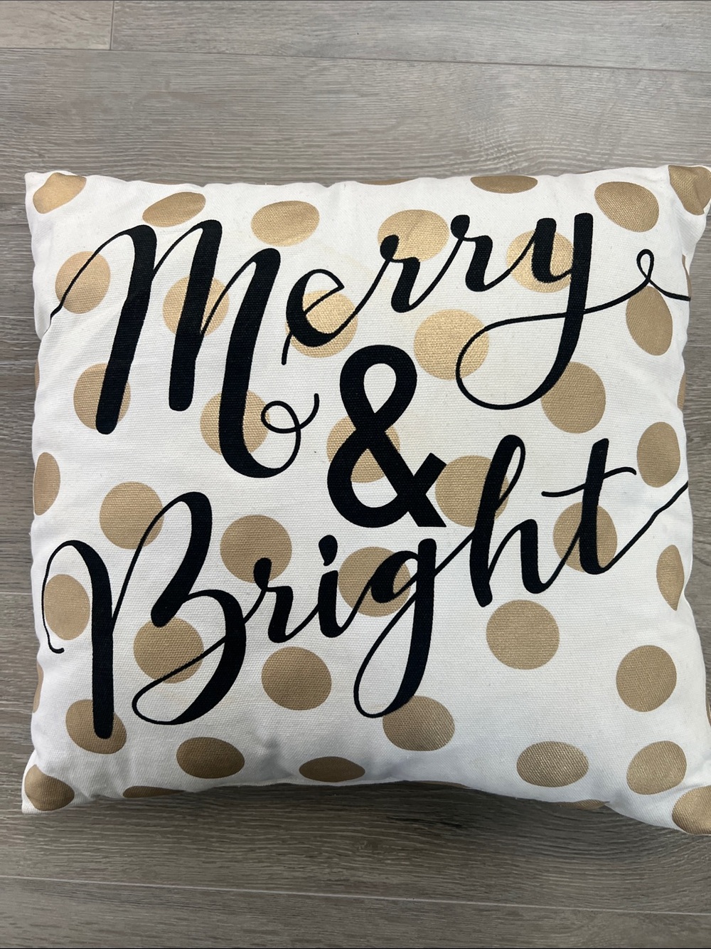 Merry & Bright Gold Polka Dot Holiday Throw Pillow